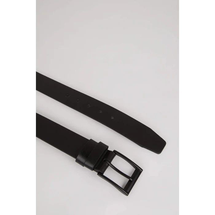 Defacto M2842AZBK27 Siyah Erkek Dikdörtgen Toka Suni Deri Jean Kemeri