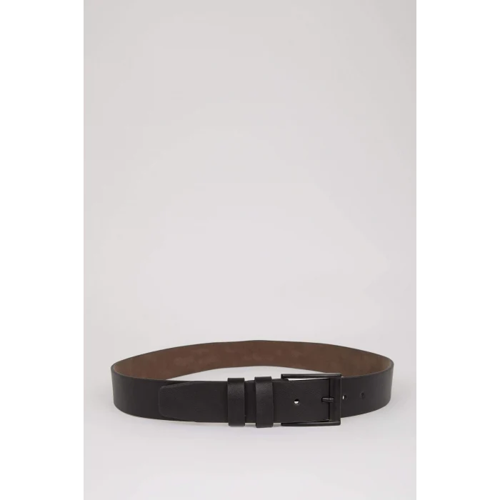 Defacto M2842AZBK27 Siyah Erkek Dikdörtgen Toka Suni Deri Jean Kemeri