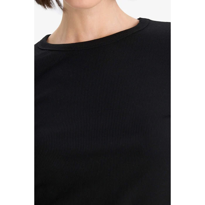 Defacto E5767AXBK81 Siyah Slim Fit Dar Kesim Basic Düz Fitilli Kaşkorse Uzun Kollu Tişört