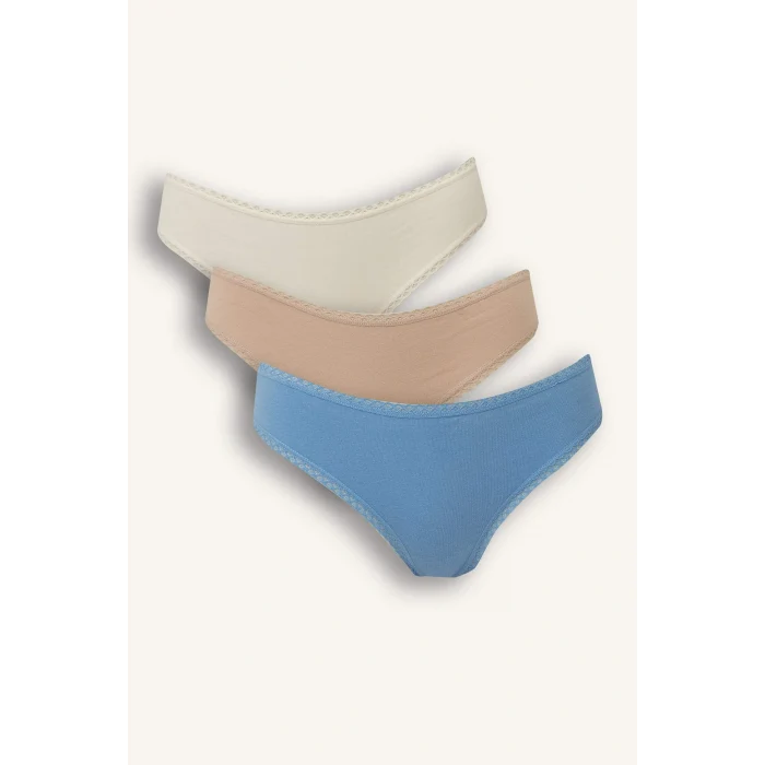 Defacto F2190AXBE270 Mavi Dantel Detaylı 3lü Brazilian Külot-Fall in Love