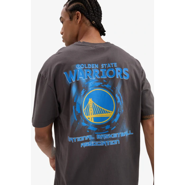Defacto F1080AXAR212 Antrasit DeFactoFit NBA Golden State Warriors Boxy Fit Bisiklet Yaka Kısa Kollu Tişört