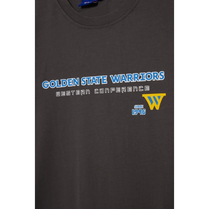 Defacto F1080AXAR212 Antrasit DeFactoFit NBA Golden State Warriors Boxy Fit Bisiklet Yaka Kısa Kollu Tişört