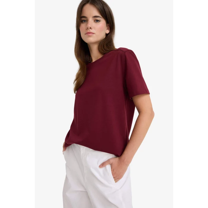 Defacto A9428AXBR115 Bordo Regular Fit Bisiklet Yaka Basic Düz Premium Kısa Kollu Tişört