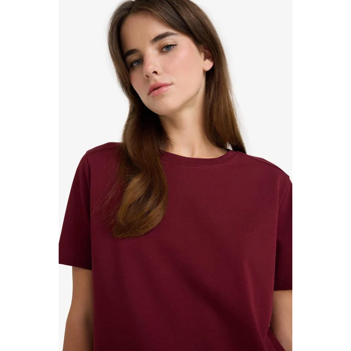 Defacto A9428AXBR115 Bordo Regular Fit Bisiklet Yaka Basic Düz Premium Kısa Kollu Tişört