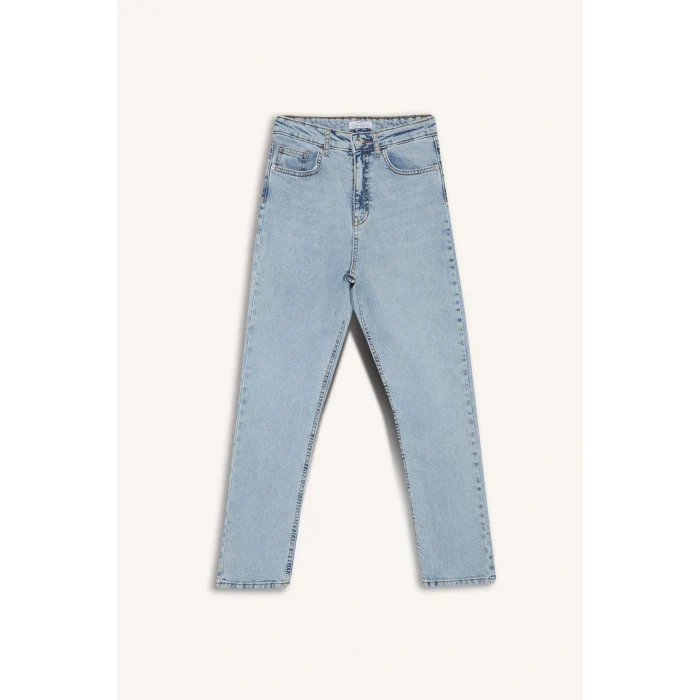 Defacto E9817AXNM39 Mavi Mary Vintage Straight Fit Yüksek Bel Bilek Boy Jean Yıkamalı Pantolon