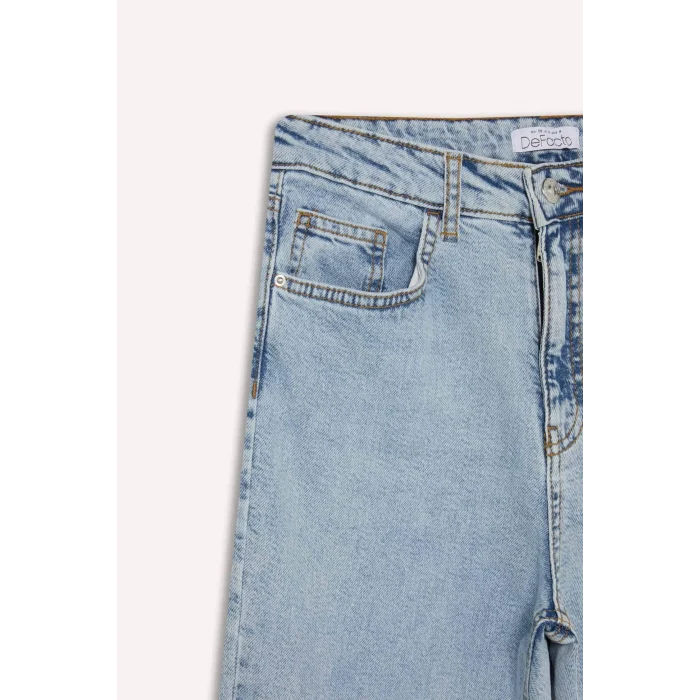 Defacto E9817AXNM39 Mavi Mary Vintage Straight Fit Yüksek Bel Bilek Boy Jean Yıkamalı Pantolon