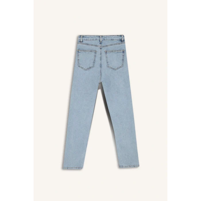 Defacto E9817AXNM39 Mavi Mary Vintage Straight Fit Yüksek Bel Bilek Boy Jean Yıkamalı Pantolon