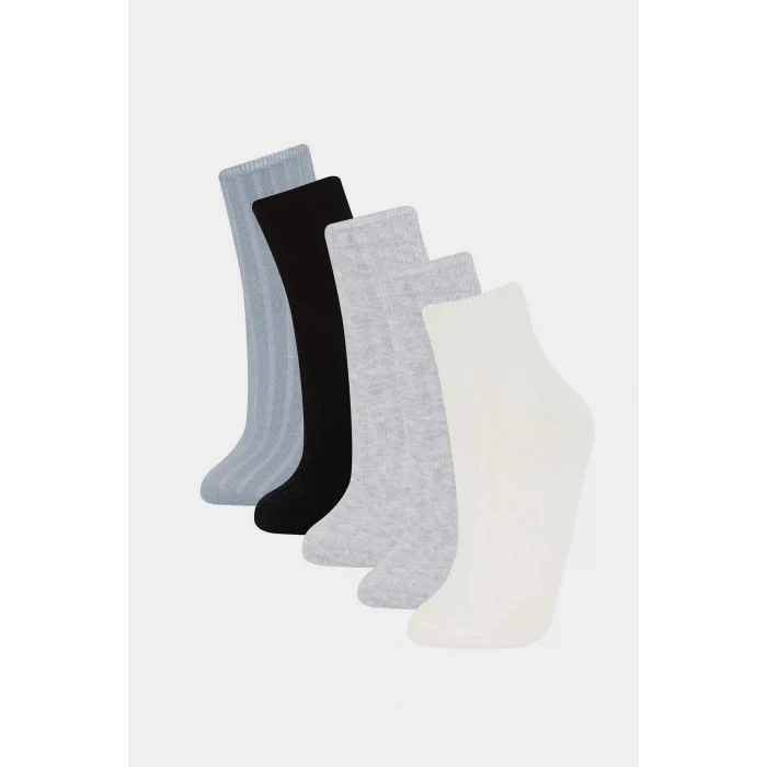 Defacto F5598AXGR64 Gri Kadın 5li Pamuklu Soket Çorap