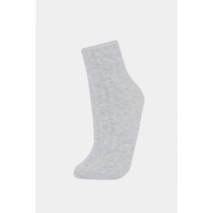 Defacto F5598AXGR64 Gri Kadın 5li Pamuklu Soket Çorap