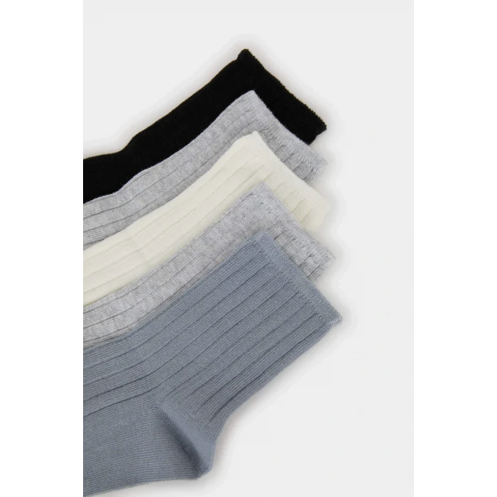 Defacto F5598AXGR64 Gri Kadın 5li Pamuklu Soket Çorap
