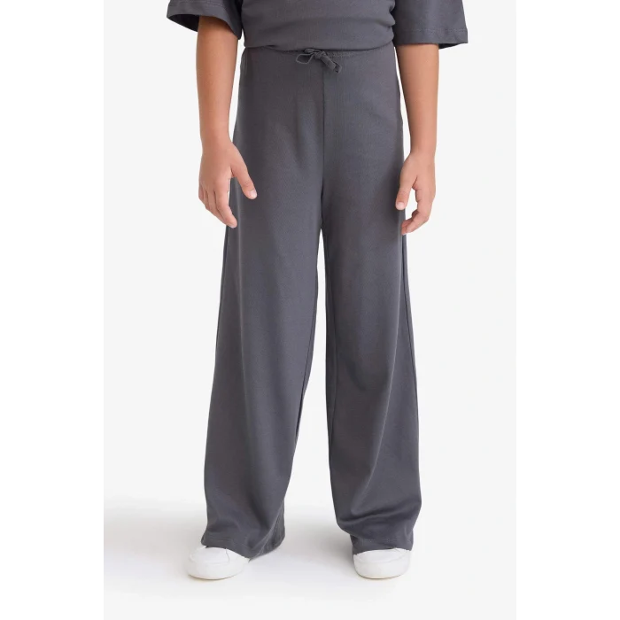 Defacto F5035A8AR58 Antrasit Kız Çocuk 2li Takım Kısa Kollu Baskılı Tişört Beli Lastikli Uzun Alt