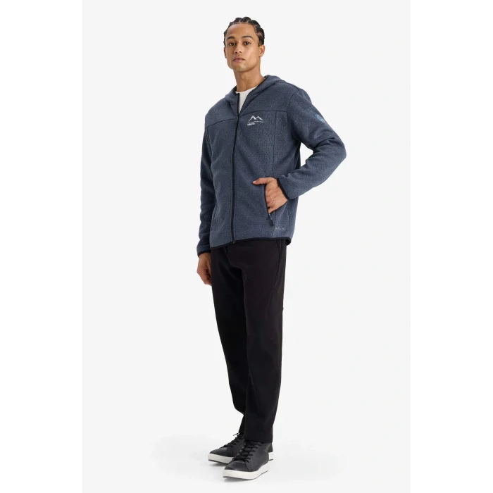 Defacto F3811AXNV123 Lacivert DeFactoFit Standart Fit Kapüşonlu İçi Yumuşak Tüylü Fermuarli Polar Hırka
