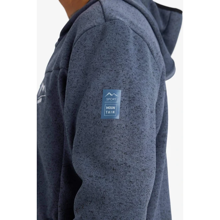 Defacto F3811AXNV123 Lacivert DeFactoFit Standart Fit Kapüşonlu İçi Yumuşak Tüylü Fermuarli Polar Hırka