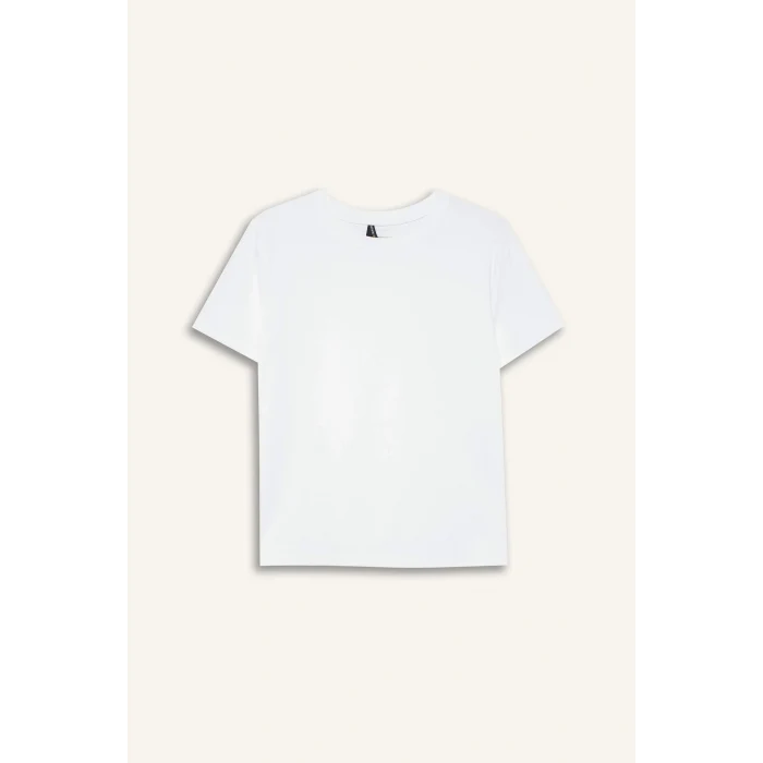 Defacto A9428AXWT79 Beyaz Regular Fit Bisiklet Yaka Basic Düz Premium Kısa Kollu Tişört