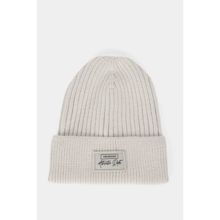 Defacto F4131AXGR150 Gri Erkek Etiket Baskılı İçi Polarlı Bere