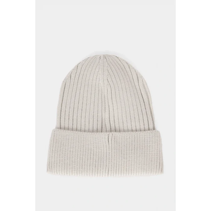 Defacto F4131AXGR150 Gri Erkek Etiket Baskılı İçi Polarlı Bere