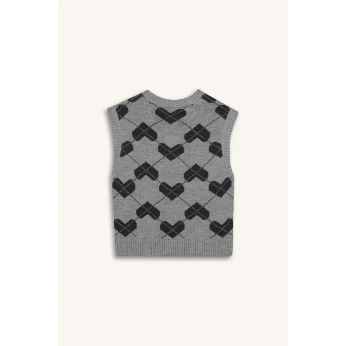 Defacto F9541AXGR256 Gri Coool Regular Fit V Yaka Desenli Süveter