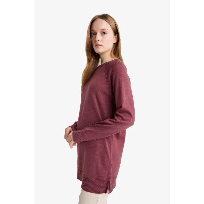 Defacto C4474AXBR350 Bordo Regular Fit Bisiklet Yaka Basic Düz Triko Kazak Tunik