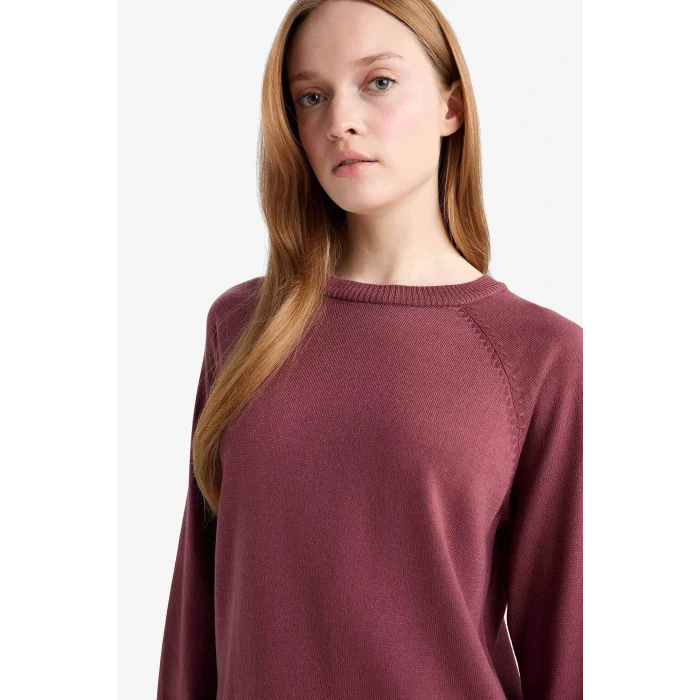 Defacto C4474AXBR350 Bordo Regular Fit Bisiklet Yaka Basic Düz Triko Kazak Tunik