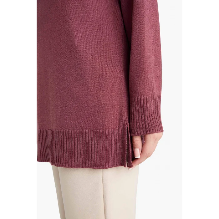 Defacto C4474AXBR350 Bordo Regular Fit Bisiklet Yaka Basic Düz Triko Kazak Tunik