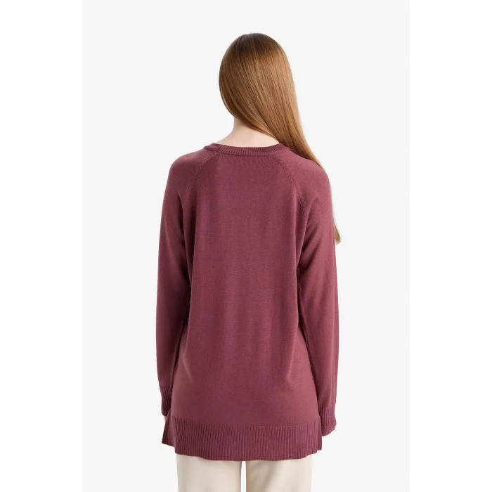 Defacto C4474AXBR350 Bordo Regular Fit Bisiklet Yaka Basic Düz Triko Kazak Tunik