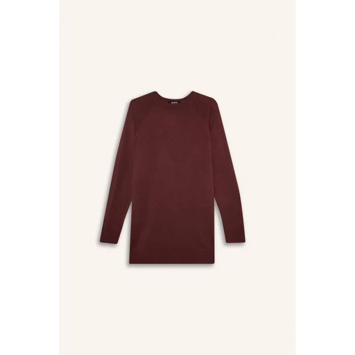 Defacto C4474AXBR350 Bordo Regular Fit Bisiklet Yaka Basic Düz Triko Kazak Tunik