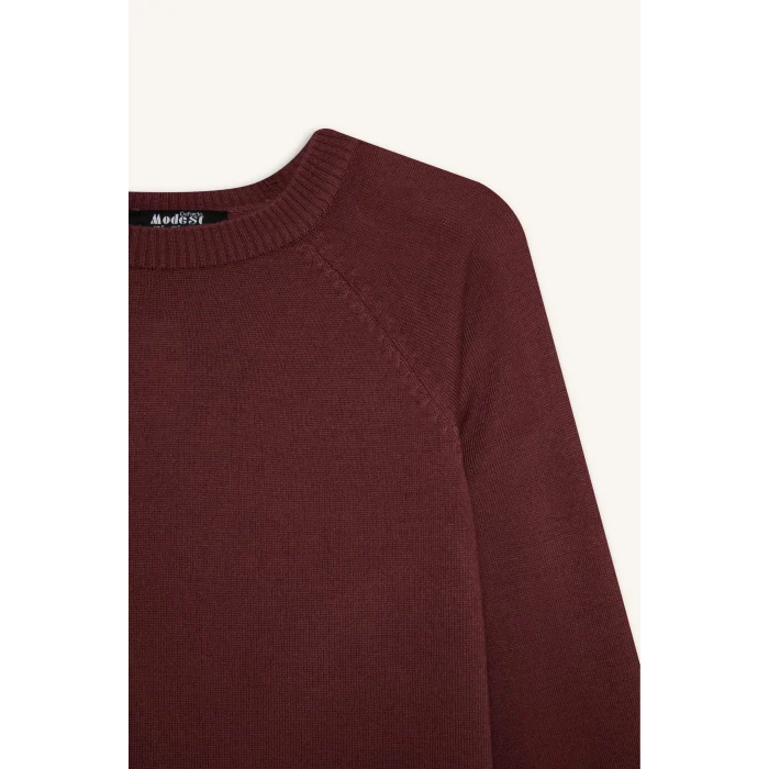 Defacto C4474AXBR350 Bordo Regular Fit Bisiklet Yaka Basic Düz Triko Kazak Tunik