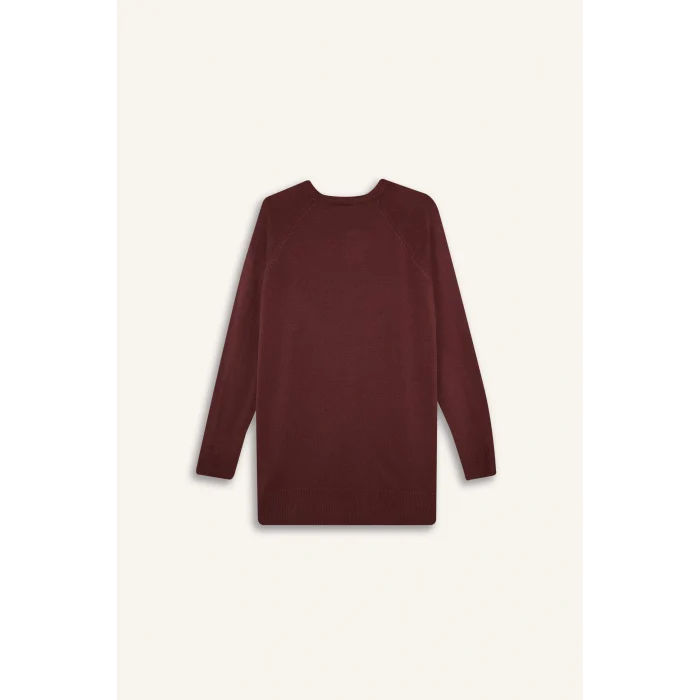 Defacto C4474AXBR350 Bordo Regular Fit Bisiklet Yaka Basic Düz Triko Kazak Tunik