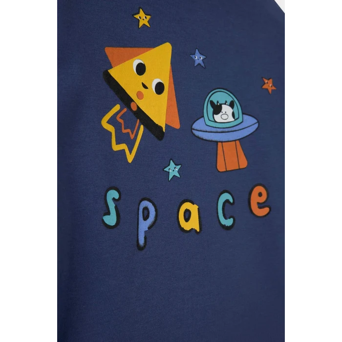 Defacto G4401A5NV95 Lacivert Erkek Bebek Pijama Takımı Uzay Baskılı Uzun Kollu Penye Üst Uzun Alt