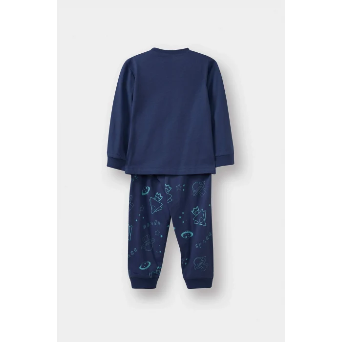 Defacto G4401A5NV95 Lacivert Erkek Bebek Pijama Takımı Uzay Baskılı Uzun Kollu Penye Üst Uzun Alt