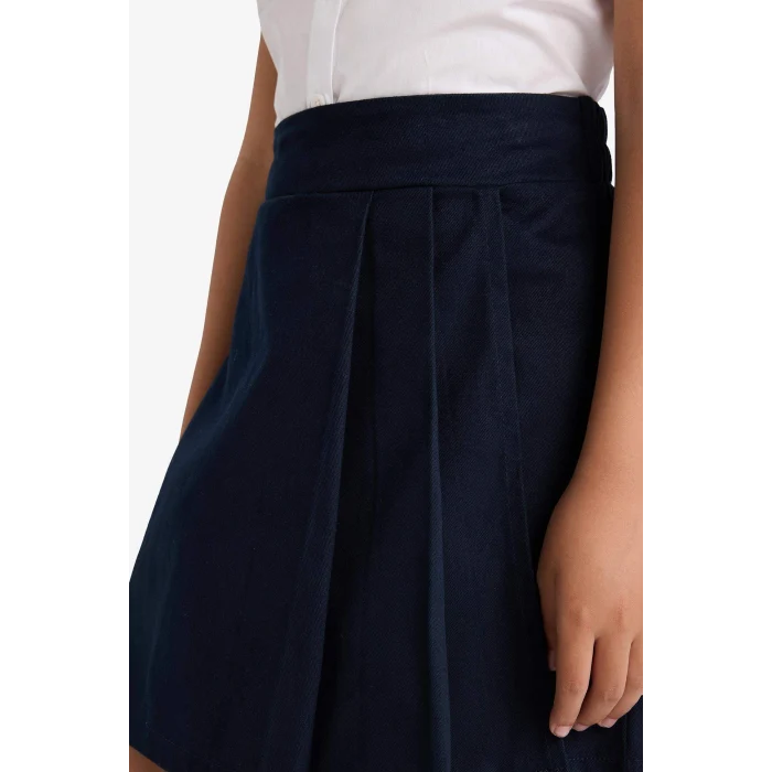 Defacto F1418A8NV253 Lacivert Kız Çocuk Okul Pileli Beli Lastikli Gabardin Şort Etek