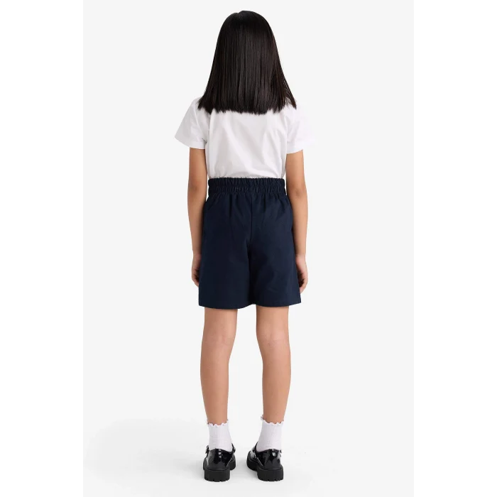 Defacto F1418A8NV253 Lacivert Kız Çocuk Okul Pileli Beli Lastikli Gabardin Şort Etek