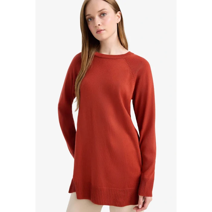 Defacto C4474AXOG215 Turuncu Regular Fit Bisiklet Yaka Basic Düz Triko Kazak Tunik