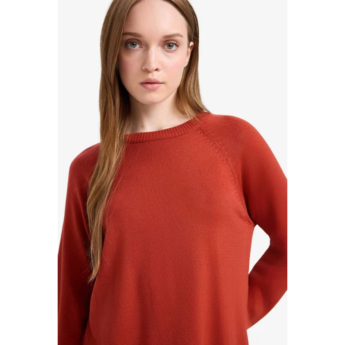 Defacto C4474AXOG215 Turuncu Regular Fit Bisiklet Yaka Basic Düz Triko Kazak Tunik