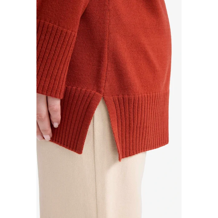 Defacto C4474AXOG215 Turuncu Regular Fit Bisiklet Yaka Basic Düz Triko Kazak Tunik