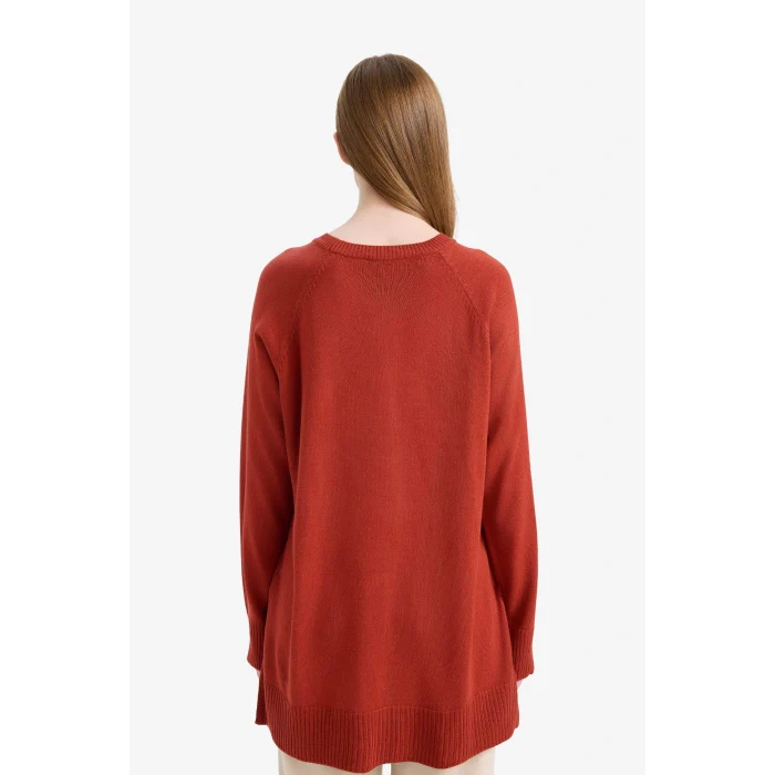 Defacto C4474AXOG215 Turuncu Regular Fit Bisiklet Yaka Basic Düz Triko Kazak Tunik