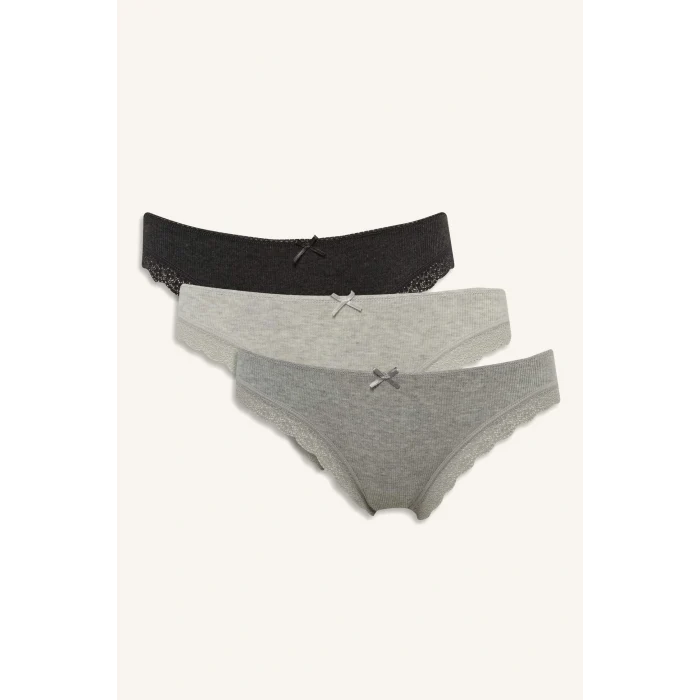 Defacto D8672AXAR163 Antrasit Dantel Detaylı Ribana 3lü Brazilian Külot-Fall in Love