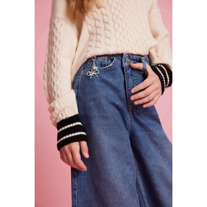 Defacto G3610A8NM28 Mavi Kız Çocuk Wide Leg Geniş Paça Jean Pantolon