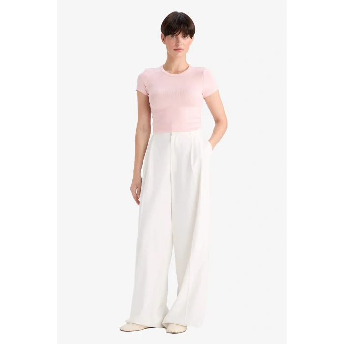 Defacto G2761AXPN638 Pembe Slim Fit Dar Kesim Bisiklet Yaka Kısa Kollu Tişört