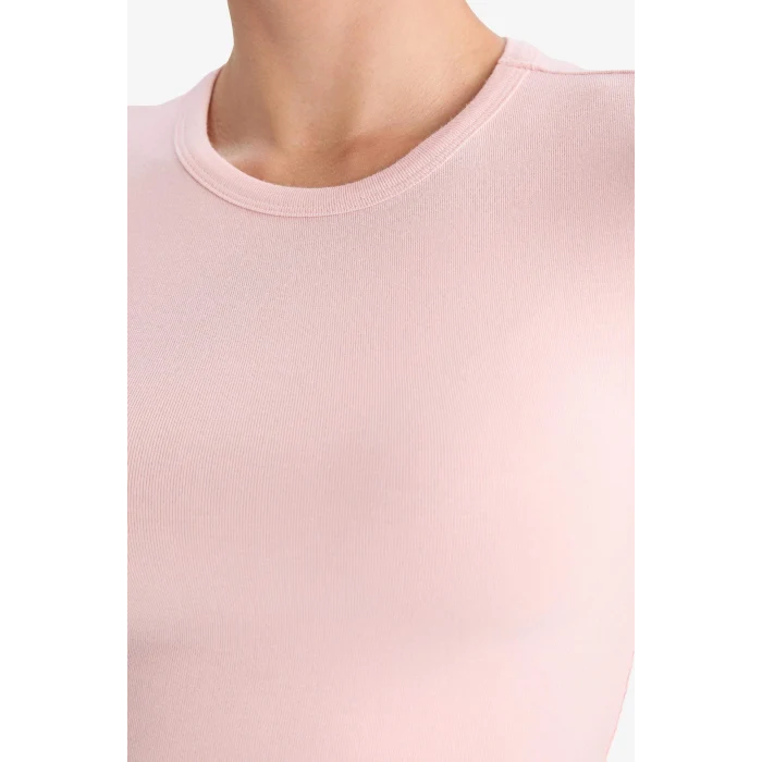 Defacto G2761AXPN638 Pembe Slim Fit Dar Kesim Bisiklet Yaka Kısa Kollu Tişört