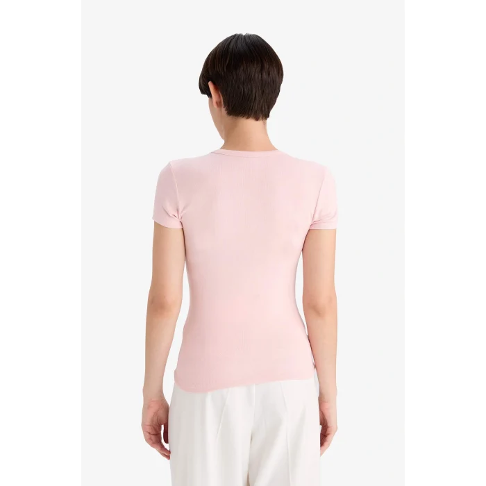 Defacto G2761AXPN638 Pembe Slim Fit Dar Kesim Bisiklet Yaka Kısa Kollu Tişört
