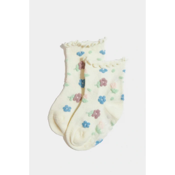 Defacto F6729A5KR1 Çok Renkli Kız Bebek Kaydırmaz Taban 5li Pamuklu Uzun Çorap