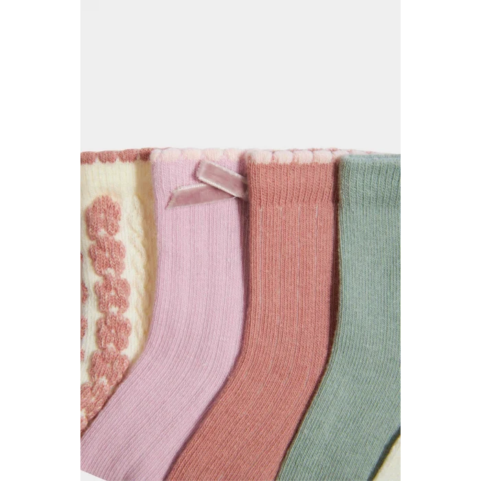 Defacto F6729A5KR1 Çok Renkli Kız Bebek Kaydırmaz Taban 5li Pamuklu Uzun Çorap