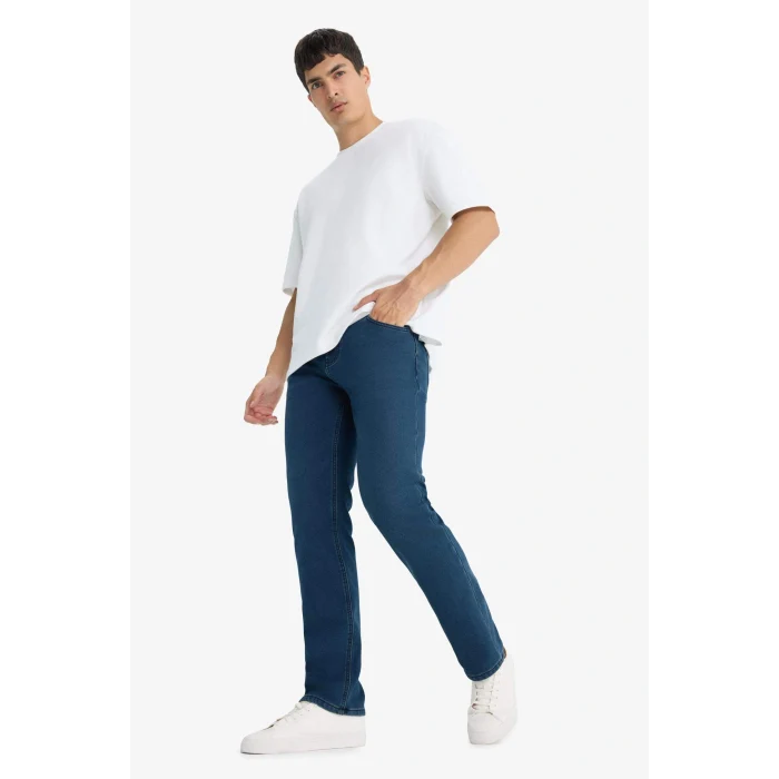 Defacto Y0369AZNM83 İndigo Sergio Regular Fit Normal Bel Boru Paça Jean Pantolon