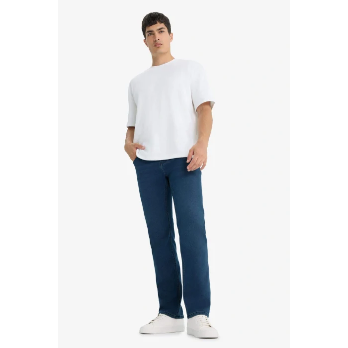 Defacto Y0369AZNM83 İndigo Sergio Regular Fit Normal Bel Boru Paça Jean Pantolon