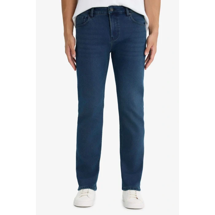 Defacto Y0369AZNM83 İndigo Sergio Regular Fit Normal Bel Boru Paça Jean Pantolon
