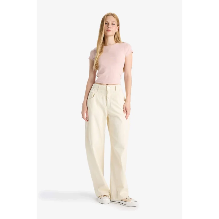 Defacto E0288AXBR476 Bordo Coool Fitted Bisiklet Yaka Ribana Kısa Kollu Tişört