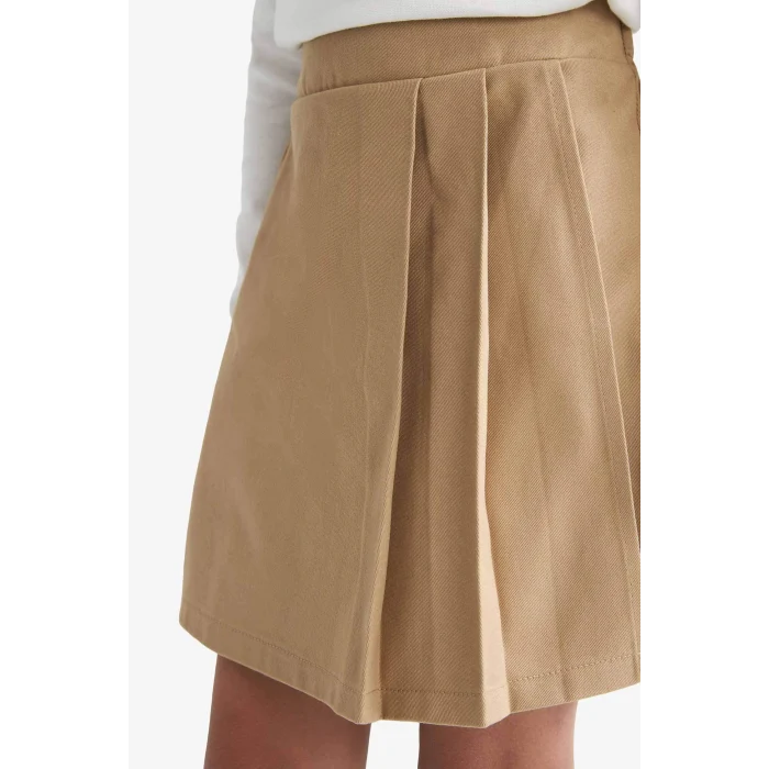 Defacto F1418A8BG219 Bej Kız Çocuk Okul Pileli Beli Lastikli Gabardin Şort Etek