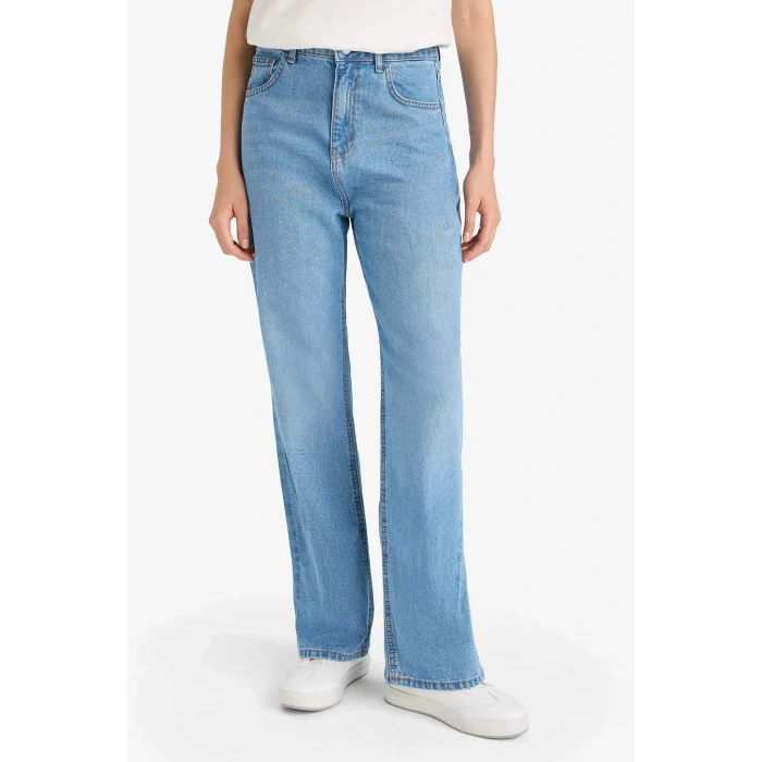 Defacto E9106AXNM85 İndigo 90s Wide Leg Yüksek Bel Uzun Jean Yıkamalı Pantolon