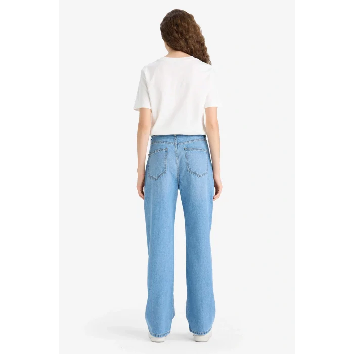Defacto E9106AXNM85 İndigo 90s Wide Leg Yüksek Bel Uzun Jean Yıkamalı Pantolon